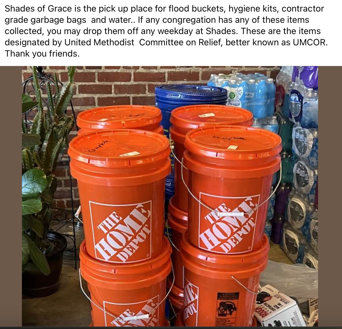 Buckets Given to Flood Victums Filled with Cleaning Supplies